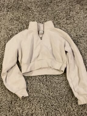 TNA Cream Cropped Half-Zip Cowl Sweater